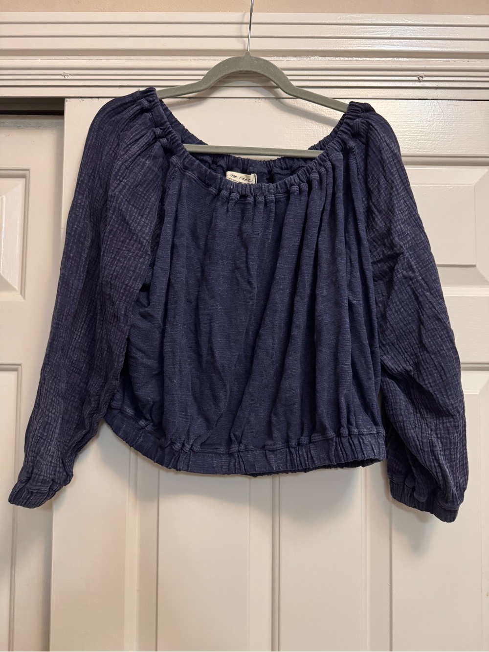 We The Free Navy Off-Shoulder Peasant Blouse